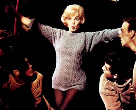 Marilyn Monroe posing in her Aran sweater